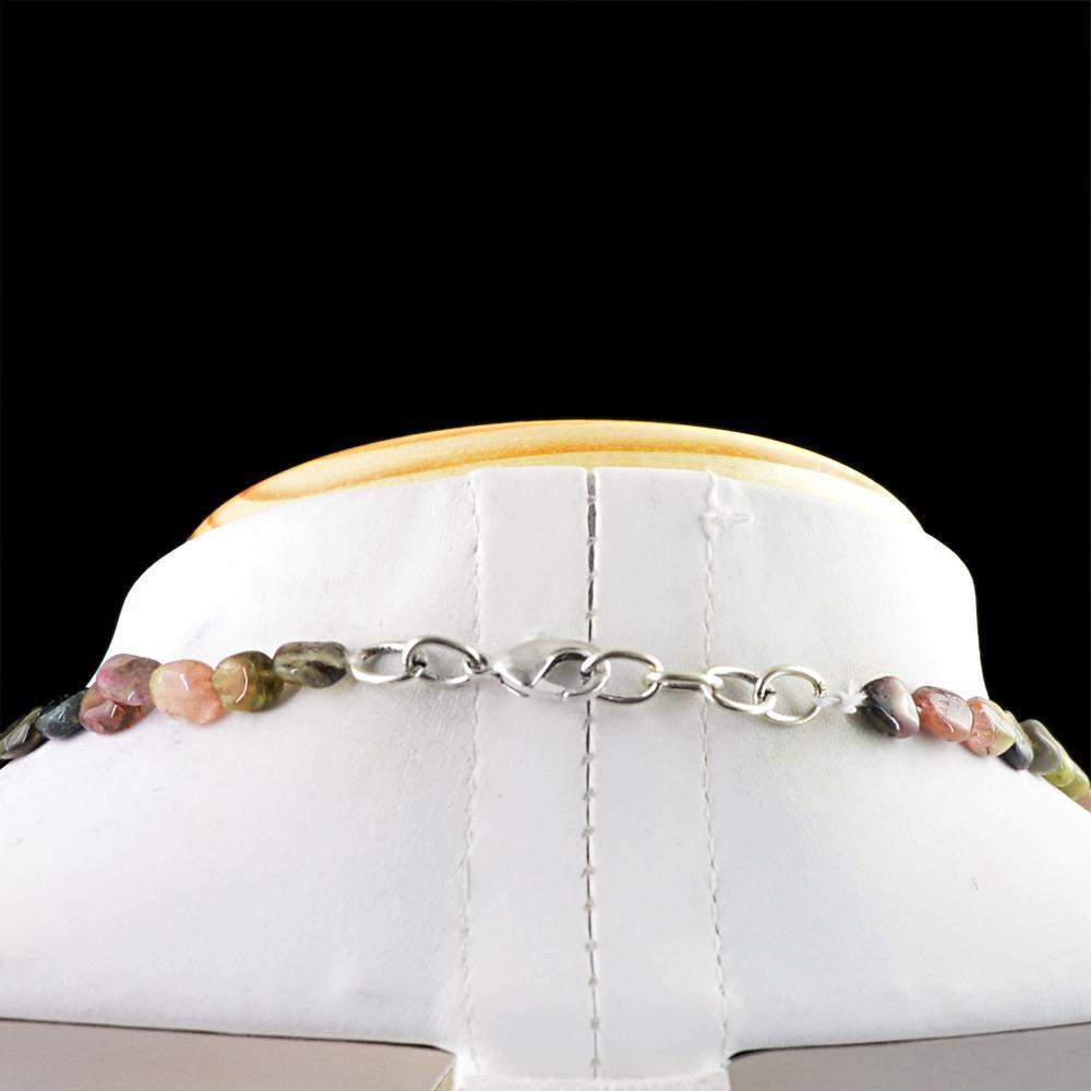 gemsmore:Natural Watermelon Tourmaline Necklace Oval Shape Beads