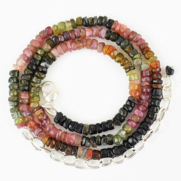 gemsmore:Natural Watermelon Tourmaline Necklace Round Shape Beads