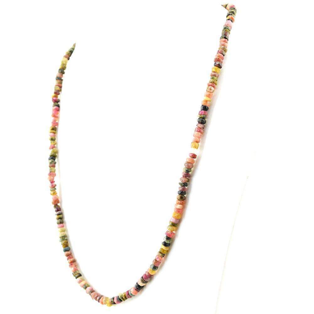 gemsmore:Natural Watermelon Tourmaline Necklace Single Strand Round Beads