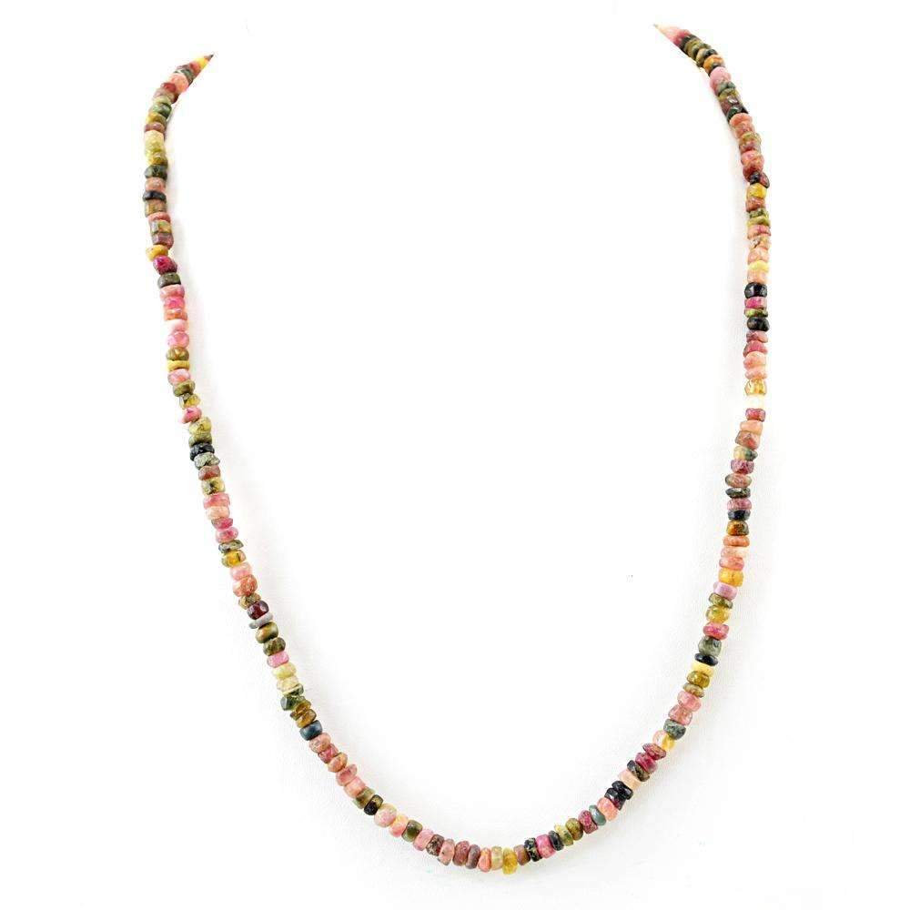 gemsmore:Natural Watermelon Tourmaline Necklace Single Strand Round Beads