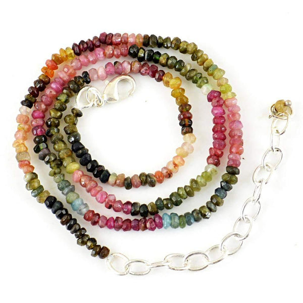 gemsmore:Natural Watermelon Tourmaline Necklace Unheated Round Faceted Beads