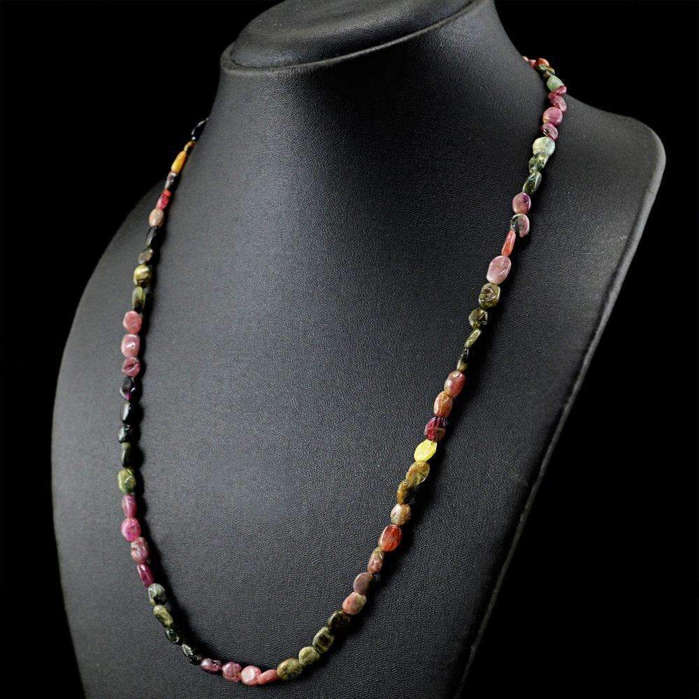 gemsmore:Natural Watermelon Tourmaline Necklace Untreated Beads