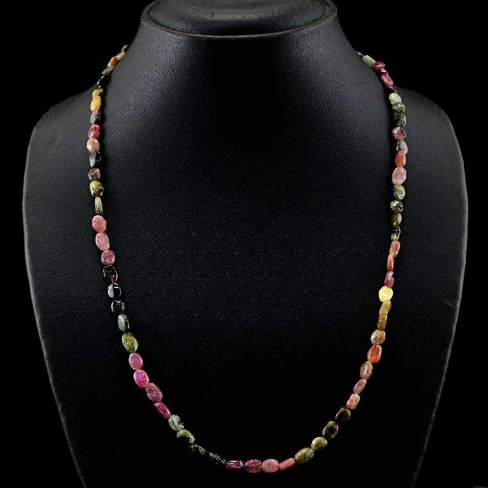 gemsmore:Natural Watermelon Tourmaline Necklace Untreated Beads
