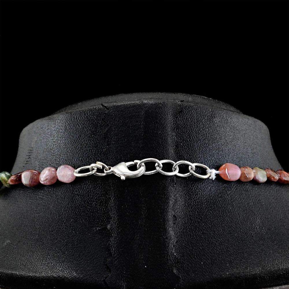 gemsmore:Natural Watermelon Tourmaline Necklace Untreated Beads