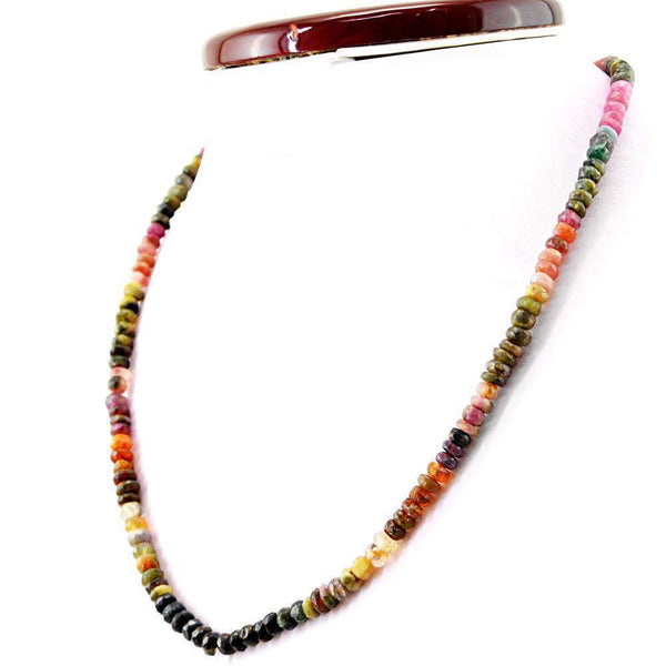 gemsmore:Natural Watermelon Tourmaline Necklace Untreated Round Cut Beads