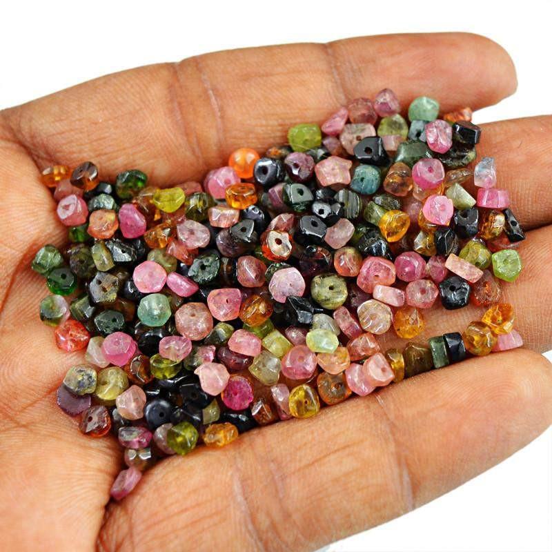 gemsmore:Natural Watermelon Tourmaline Round Shape  Beads Lot