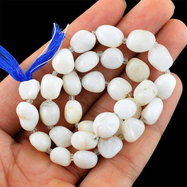 gemsmore:Natural White Agate Beads Drilled Strand