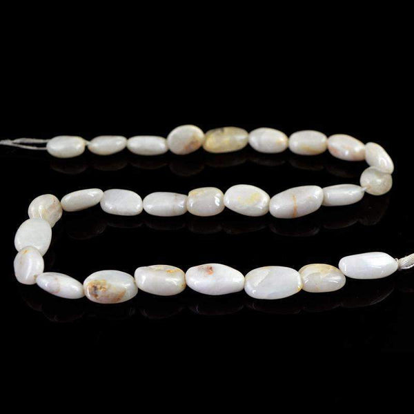 gemsmore:Natural White Agate Beads Strand - Oval Shape Drilled