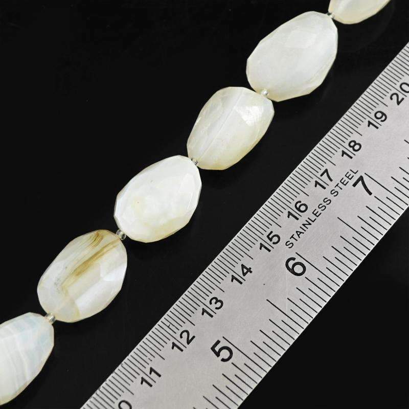 gemsmore:Natural White Agate Beads Strand Faceted Drilled