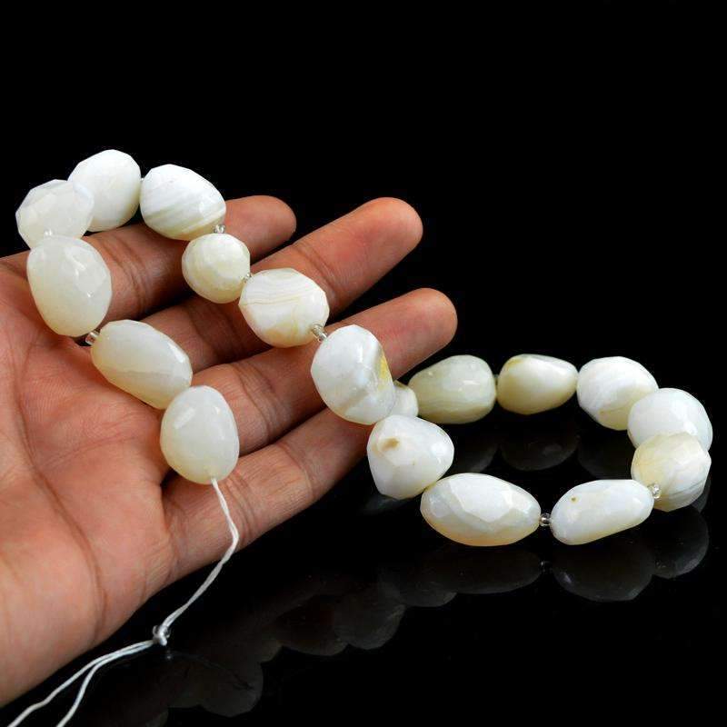 gemsmore:Natural White Agate Beads Strand Faceted Drilled
