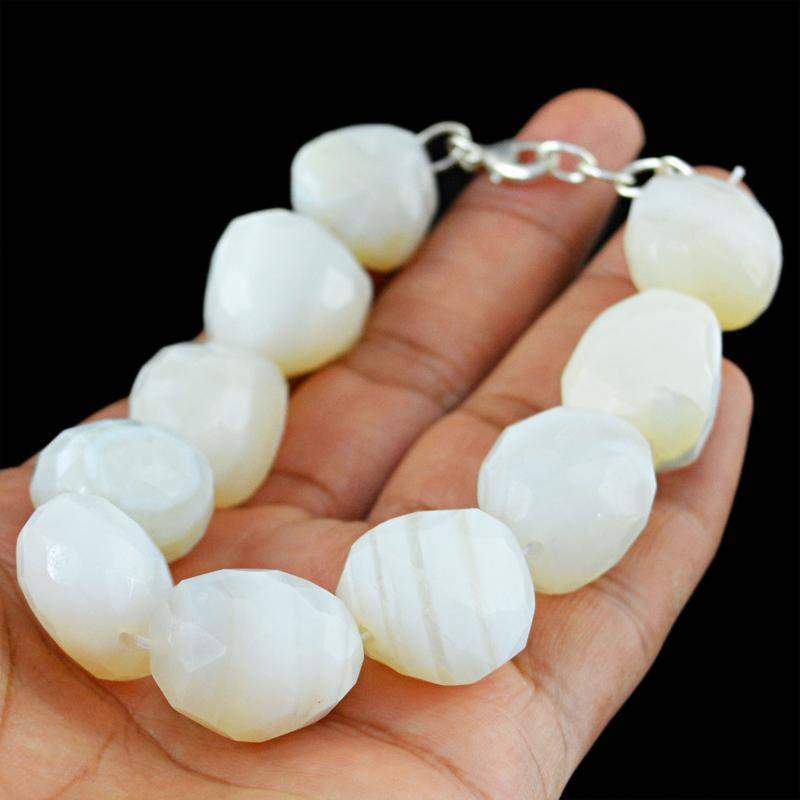 gemsmore:Natural White Agate Bracelet Faceted Beads