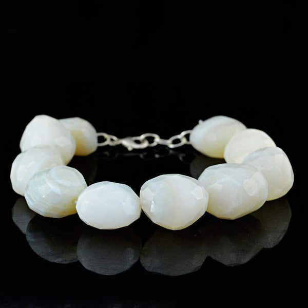 gemsmore:Natural White Agate Bracelet Faceted Beads