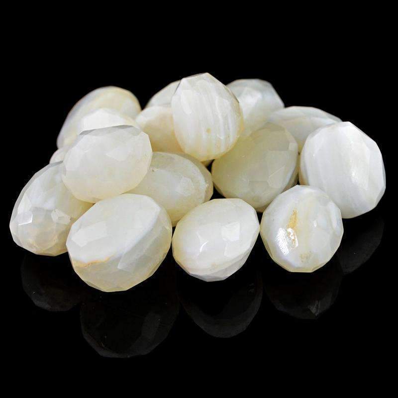 gemsmore:Natural White Agate Drilled Beads Lot - Faceted Untreated