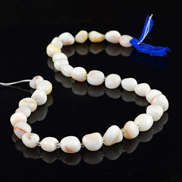 gemsmore:Natural White Agate Drilled Beads Strand