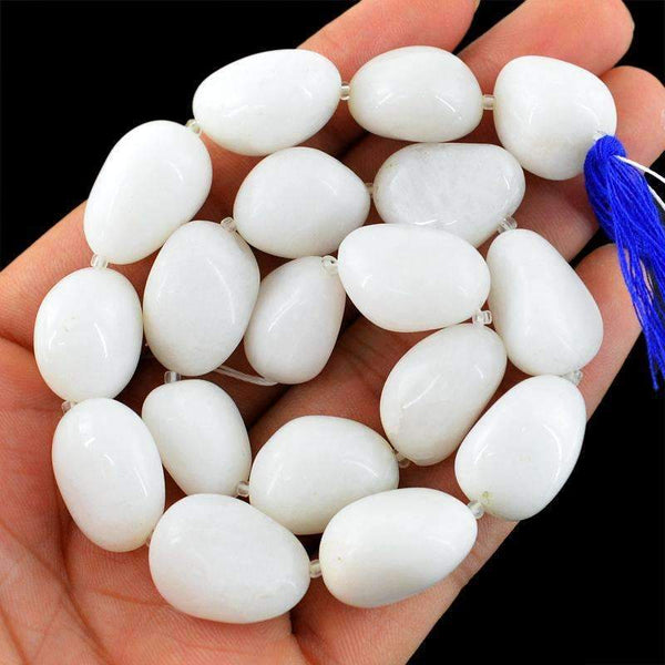 gemsmore:Natural White Agate Drilled Beads Strand