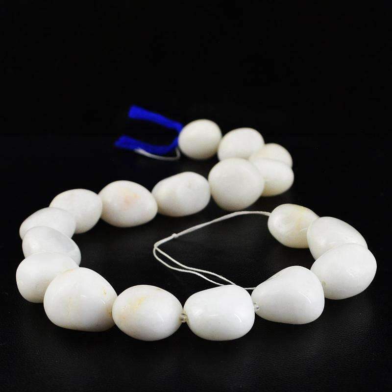 gemsmore:Natural White Agate Drilled Beads Strand