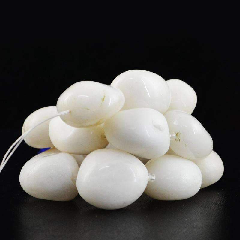 gemsmore:Natural White Agate Drilled Beads Strand