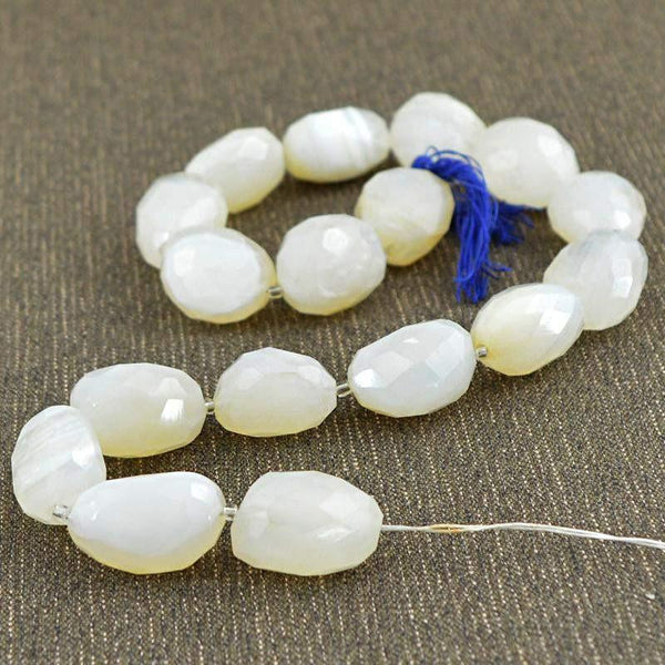 gemsmore:Natural White Agate Drilled Faceted Beads Strand