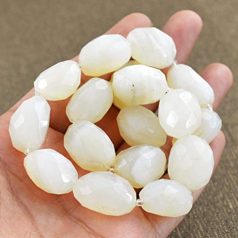 gemsmore:Natural White Agate Drilled Faceted Beads Strand