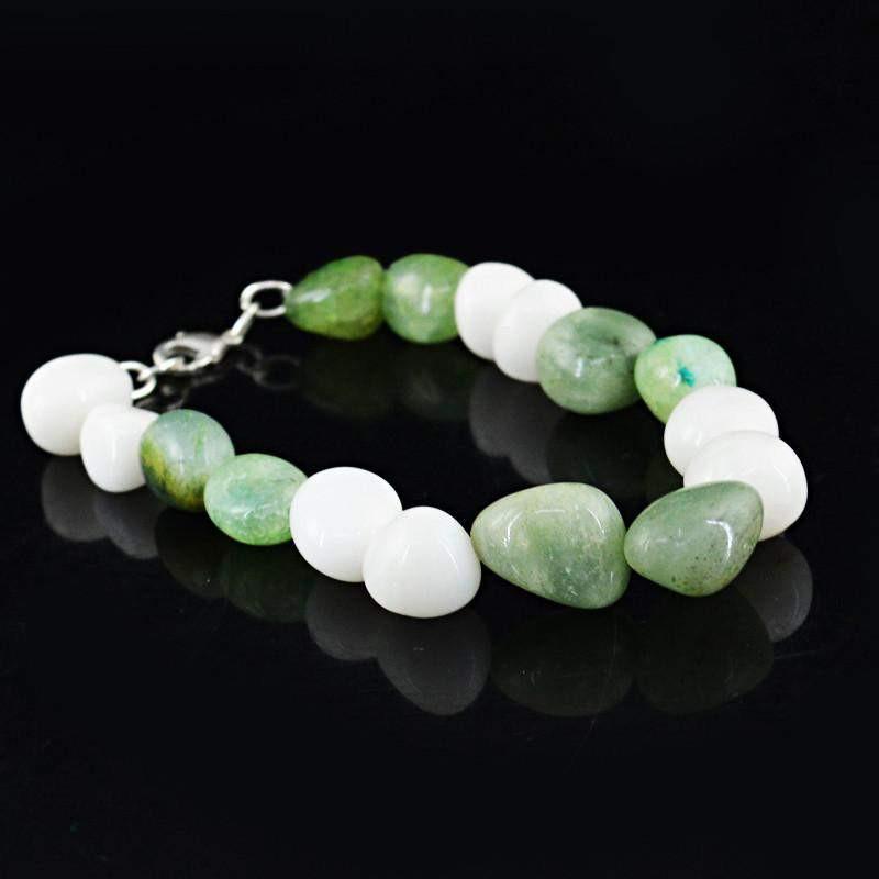 gemsmore:Natural White Agate & Green Onyx Beads Bracelet