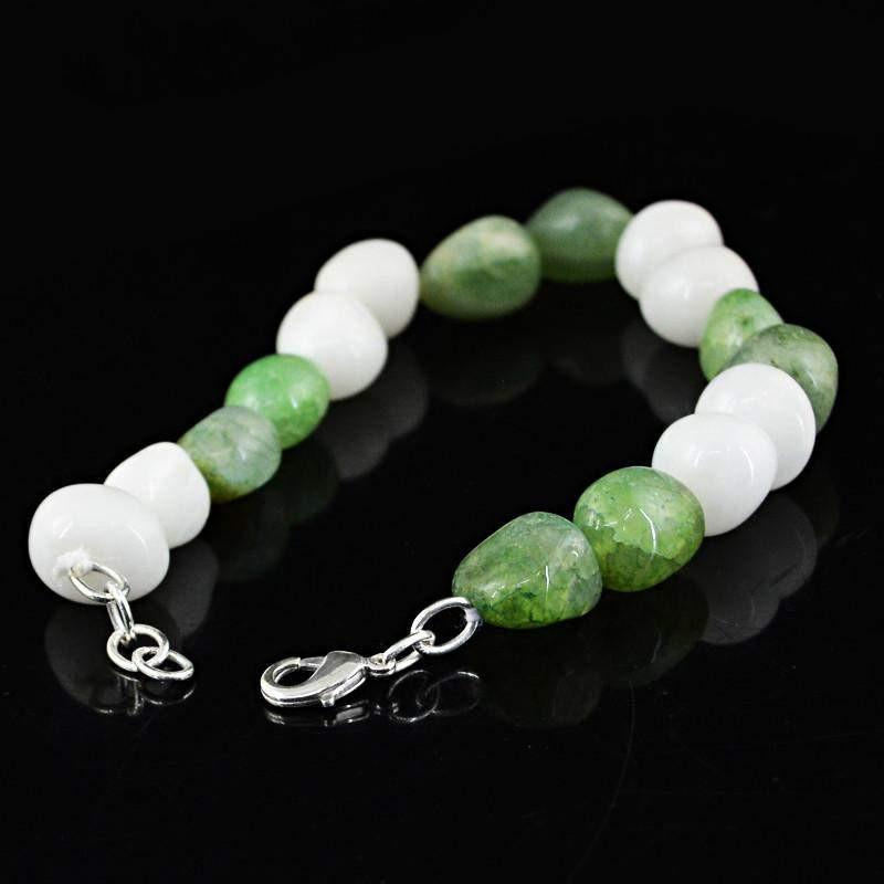 gemsmore:Natural White Agate & Green Onyx Beads Bracelet