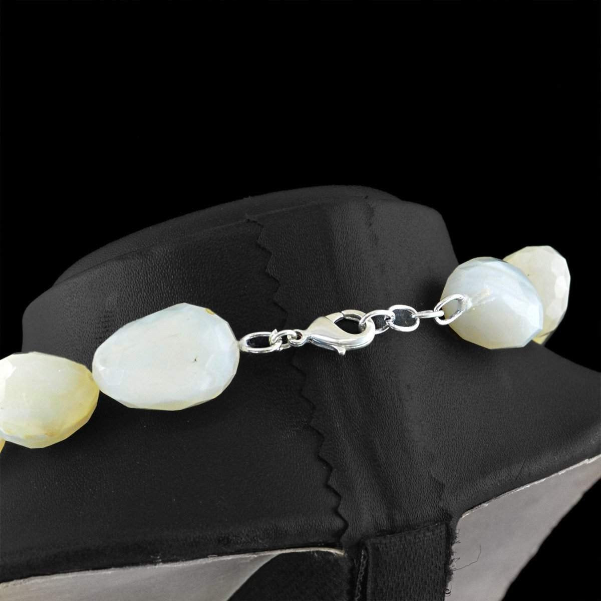 gemsmore:Natural White Agate Necklace Faceted Huge Beads - Single Strand