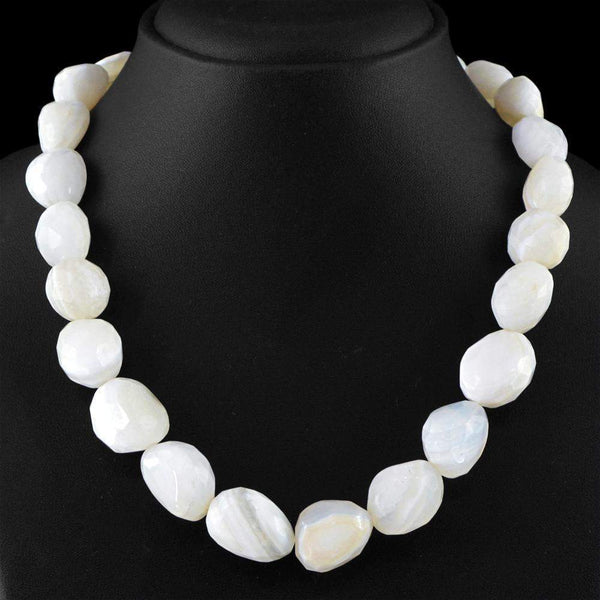 gemsmore:Natural White Agate Necklace Single Strand Faceted Beads