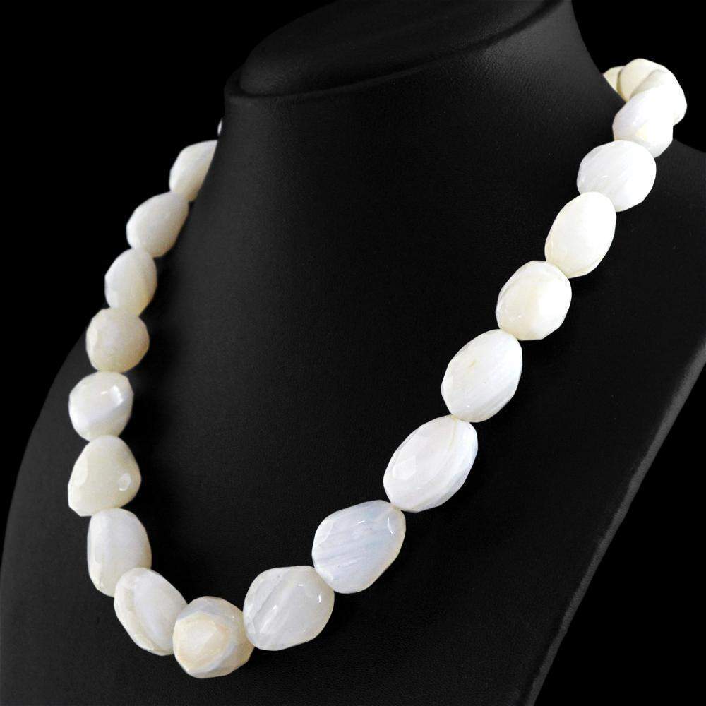 gemsmore:Natural White Agate Necklace Single Strand Faceted Beads