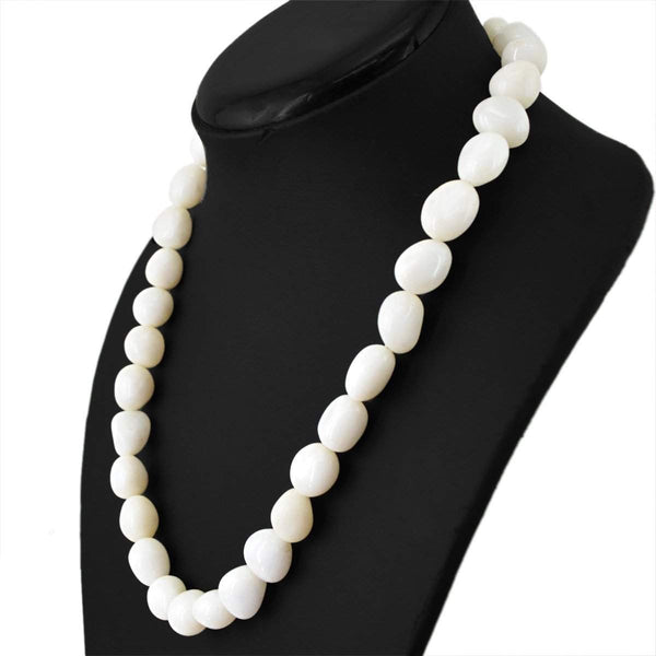 gemsmore:Natural White Agate Necklace Single Strand Untreated Beads
