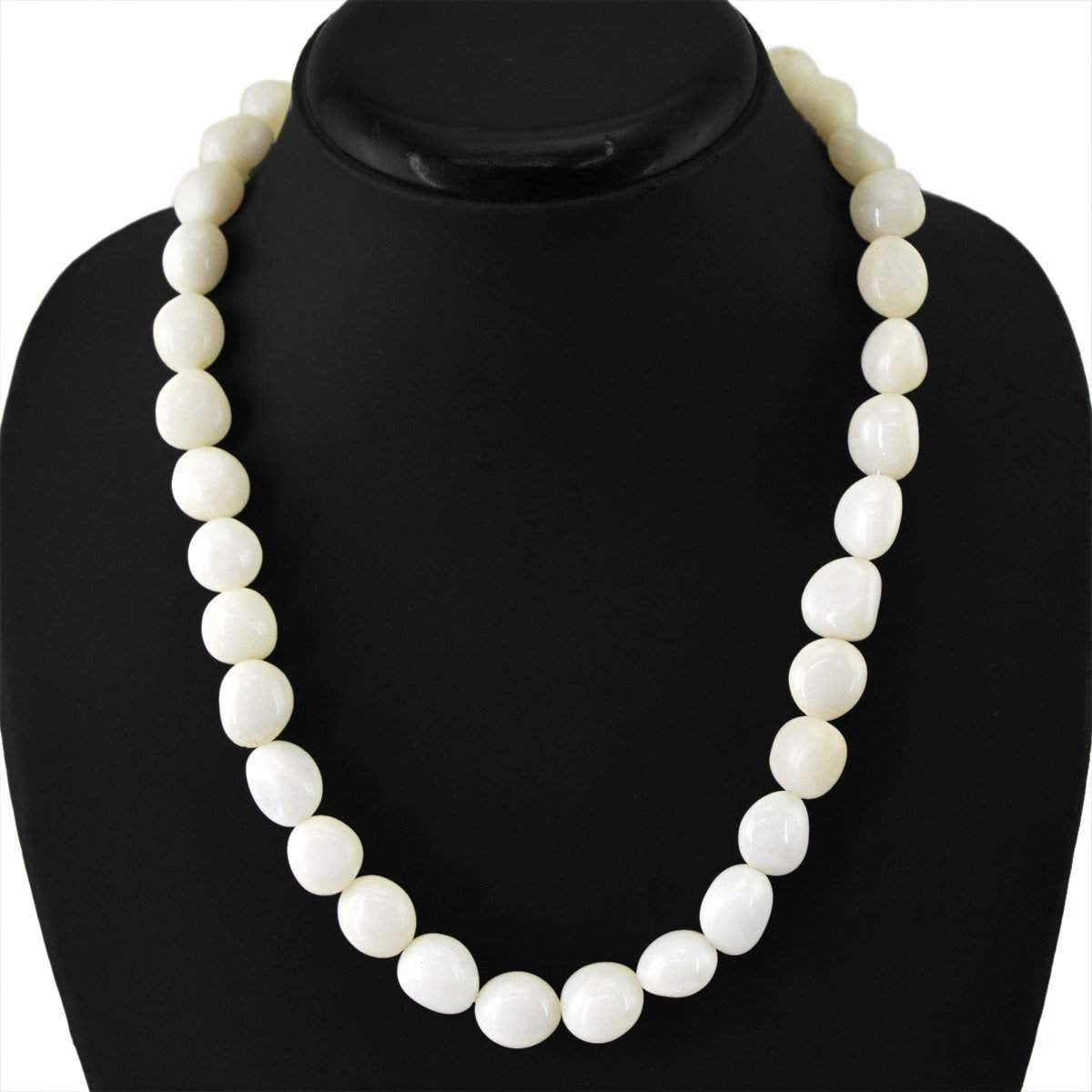 gemsmore:Natural White Agate Necklace Single Strand Untreated Beads