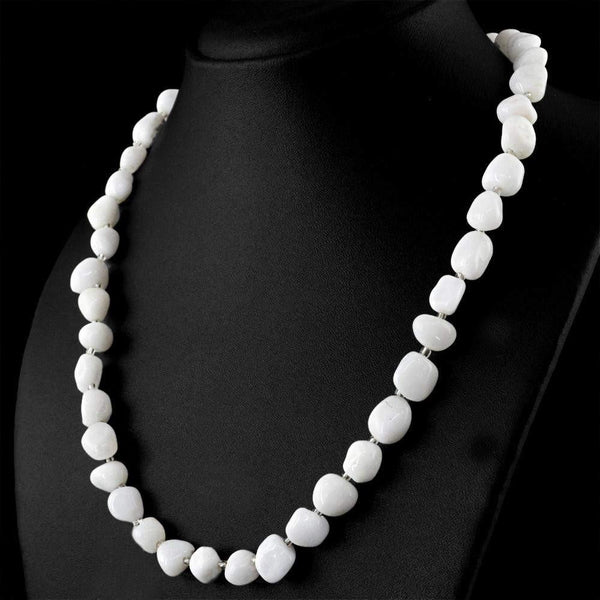 gemsmore:Natural White Agate Necklace Single Strand Untreated Beads