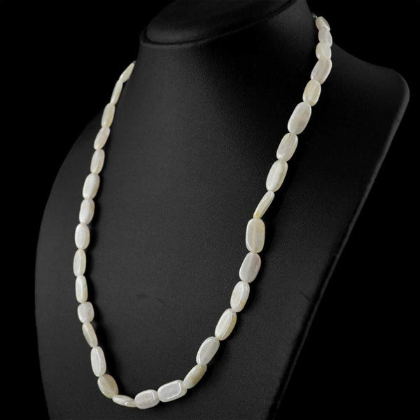 gemsmore:Natural White Agate Necklace Untreated Oval Shape Beads