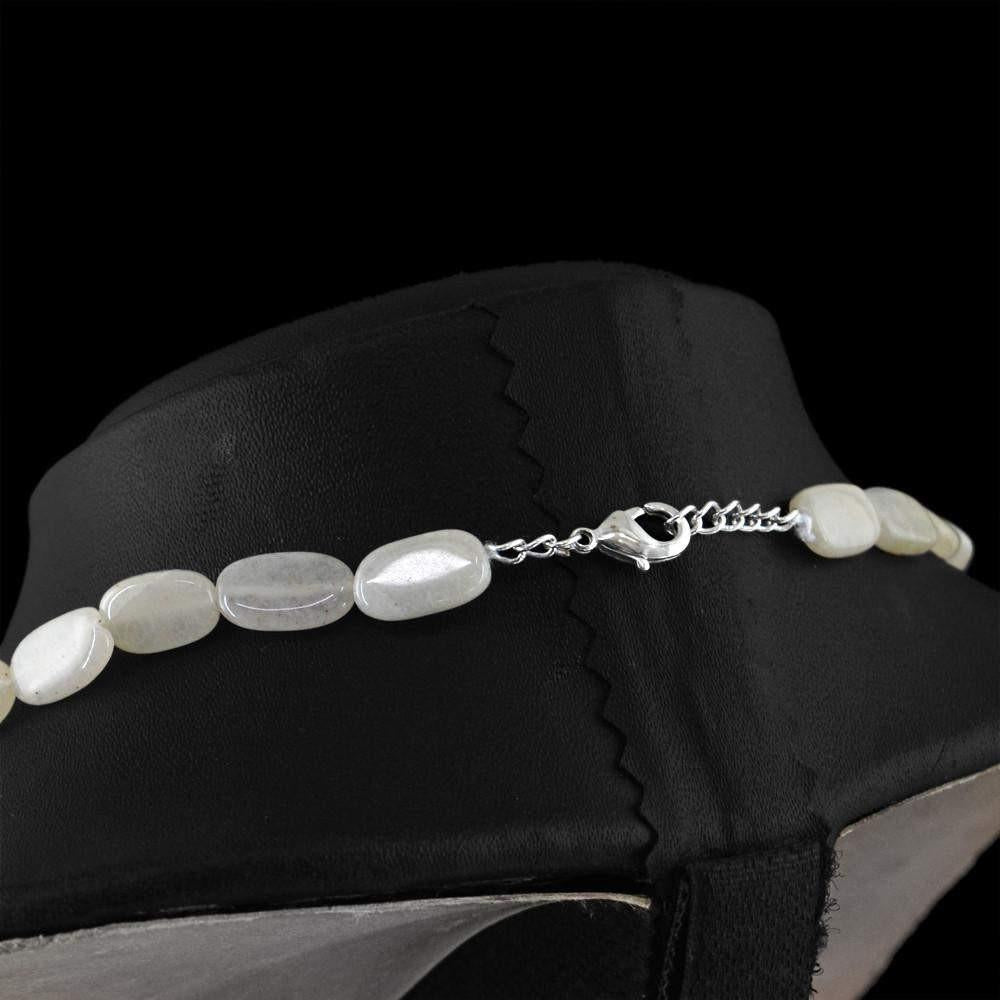 gemsmore:Natural White Agate Necklace Untreated Oval Shape Beads