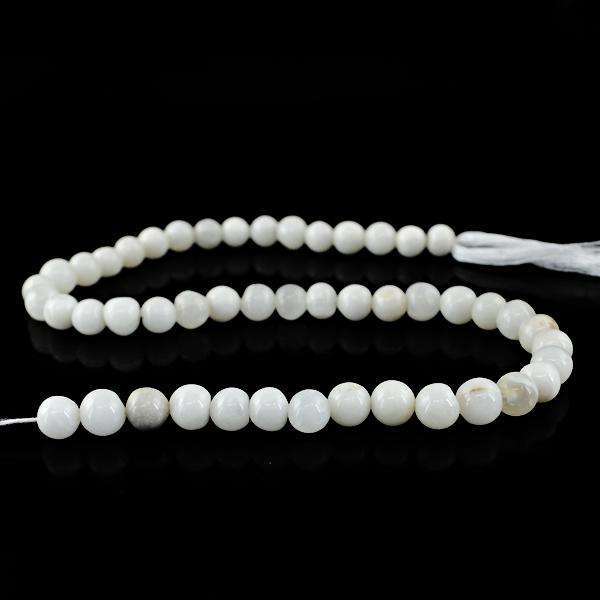 gemsmore:Natural White Agate Round Shape Drilled Beads Strand