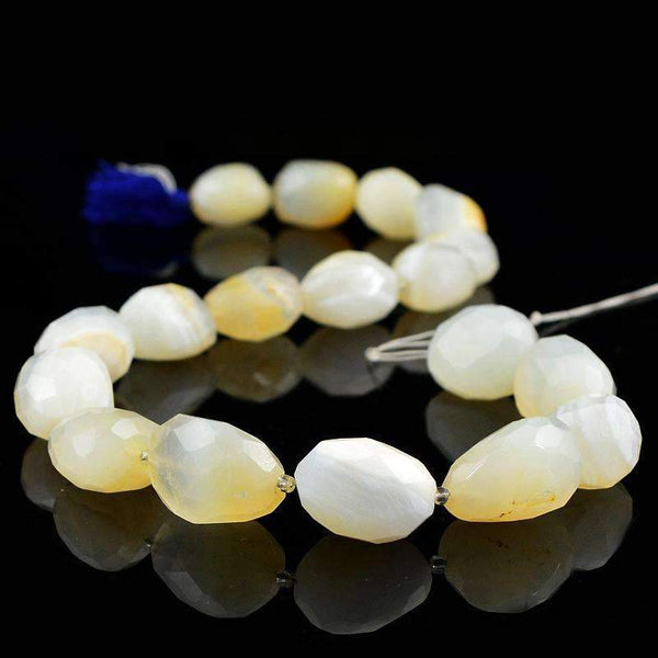 gemsmore:Natural White Agate Strand Faceted Drilled Beads