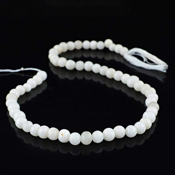 gemsmore:Natural White Agate Strand Round Shape Untreated Drilled Beads