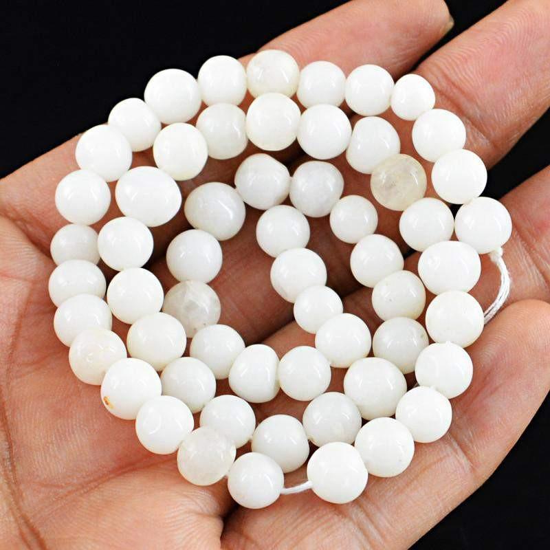 gemsmore:Natural White Agate Strand Round Shape Untreated Drilled Beads