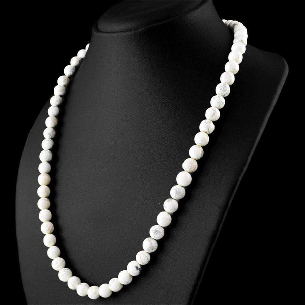 gemsmore:Natural White Howlite Necklace Round Shape Untreated Beads