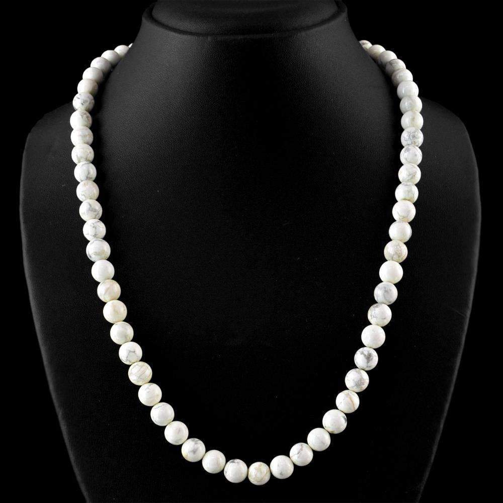 gemsmore:Natural White Howlite Necklace Round Shape Untreated Beads