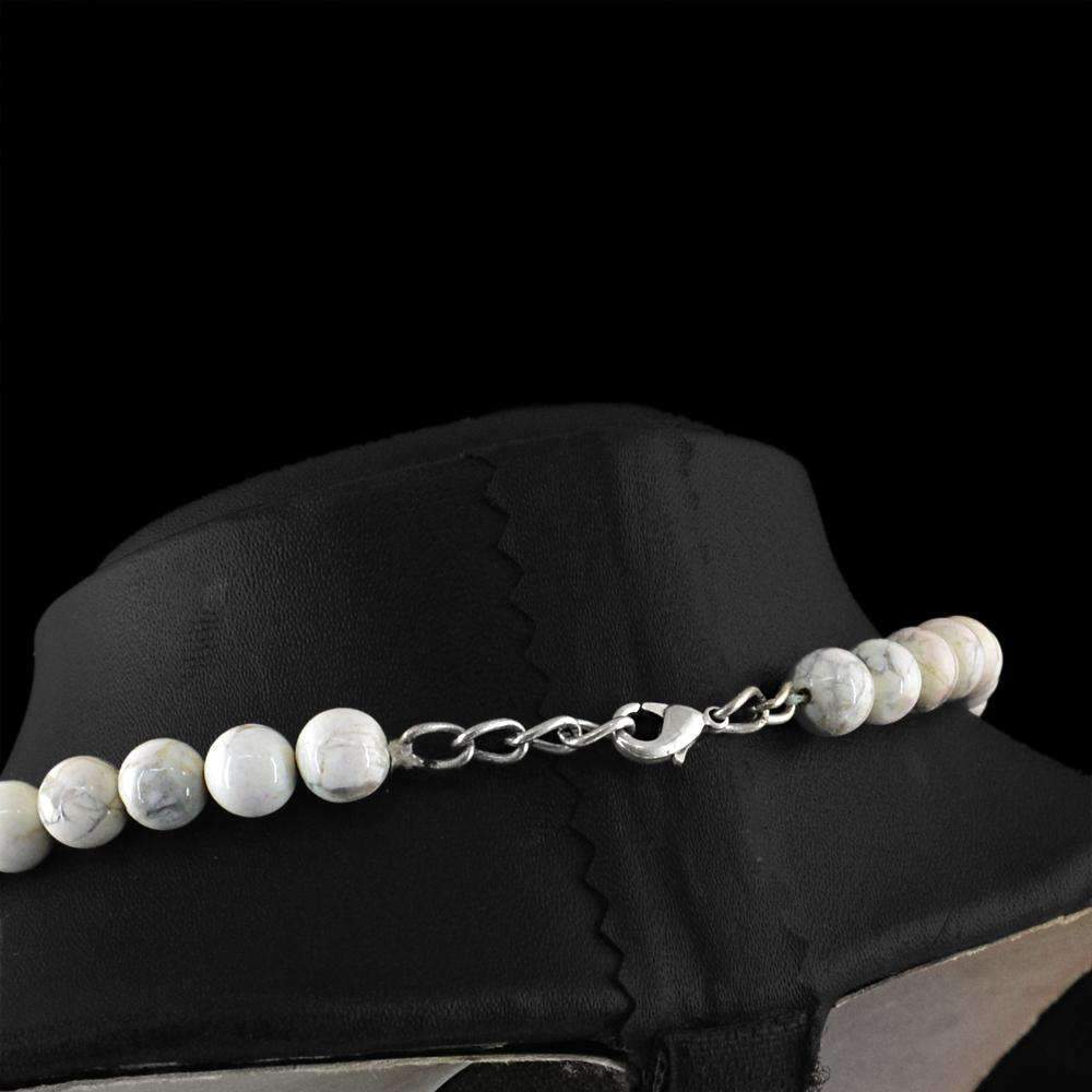 gemsmore:Natural White Howlite Necklace Round Shape Untreated Beads