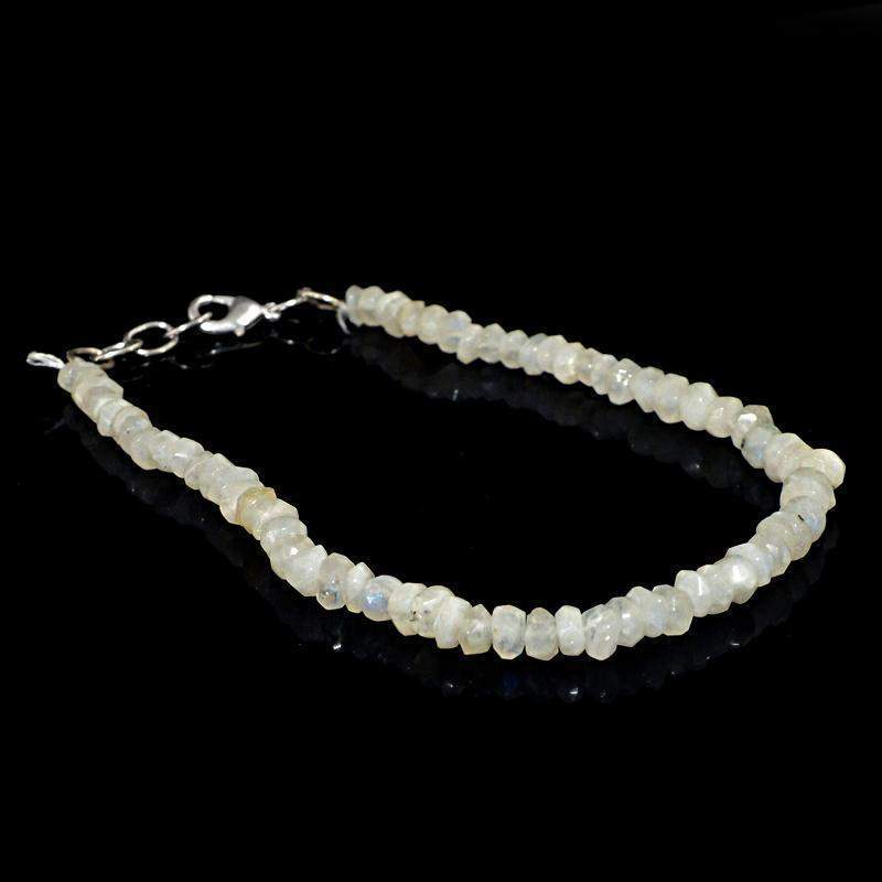 gemsmore:Natural White Moonstone Bracelet Faceted Round Shape Beads