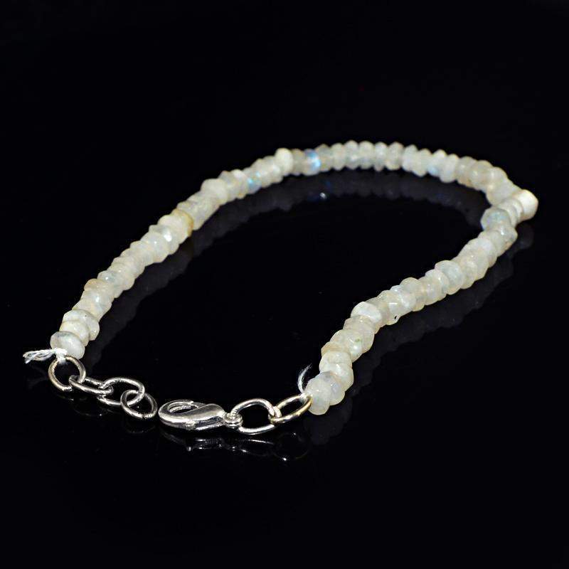 gemsmore:Natural White Moonstone Bracelet Faceted Round Shape Beads