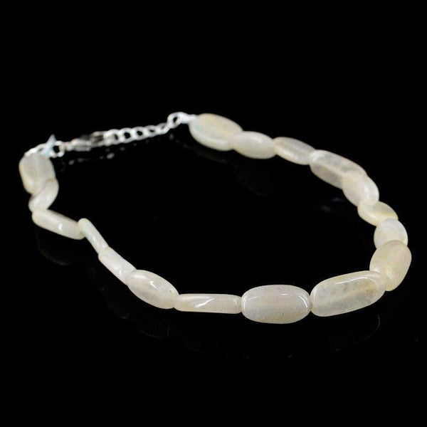 gemsmore:Natural White Moonstone Bracelet Untreated Oval Beads