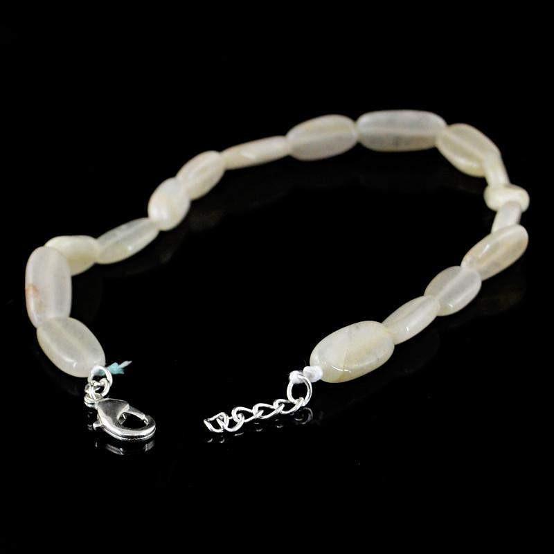 gemsmore:Natural White Moonstone Bracelet Untreated Oval Beads