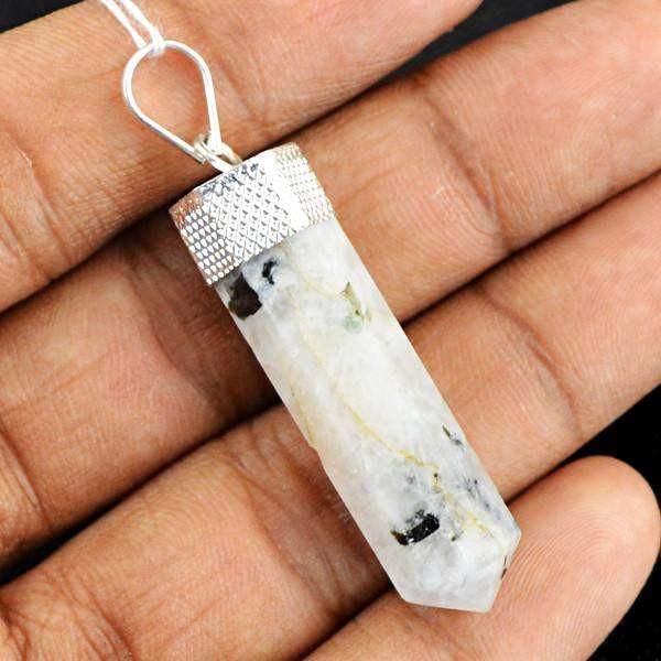 gemsmore:Natural White Moonstone Meditation Healing Point Pendant