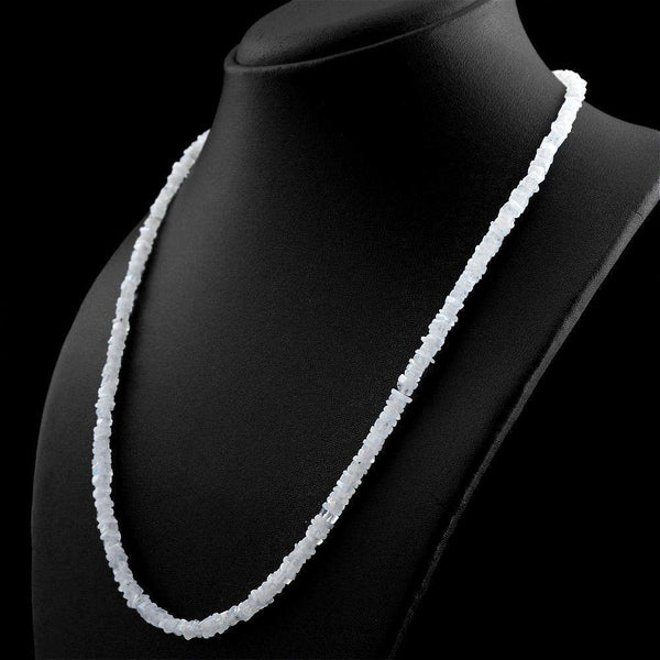 gemsmore:Natural White Moonstone Necklace 20 Inches Long Untreated Beads