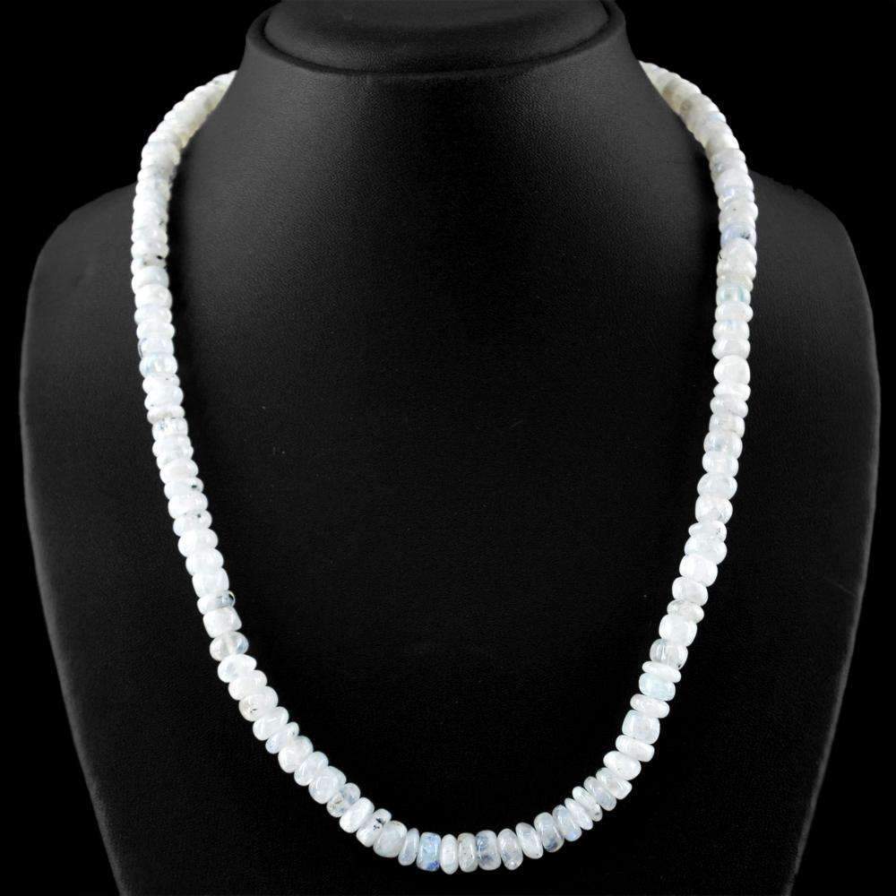 gemsmore:Natural White Moonstone Necklace Round Shape Untreated Beads
