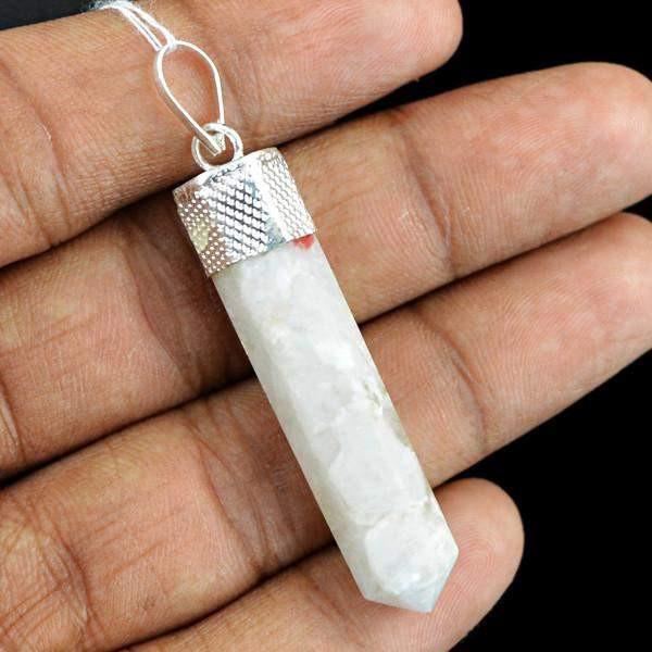 gemsmore:Natural White Moonstone Reiki Healing Point Pendant