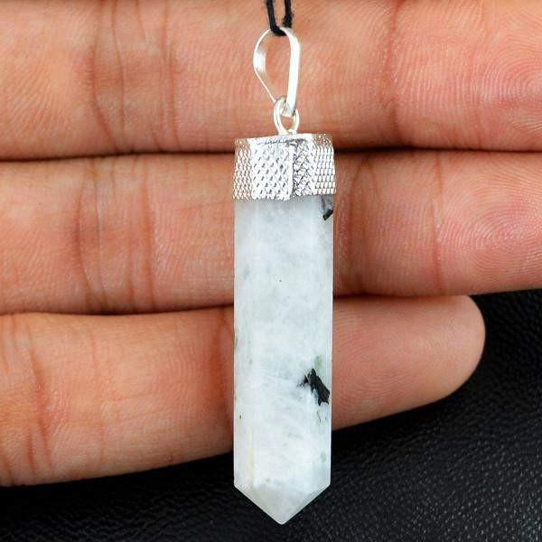 gemsmore:Natural White Moonstone Untreated Healing Point Pendant