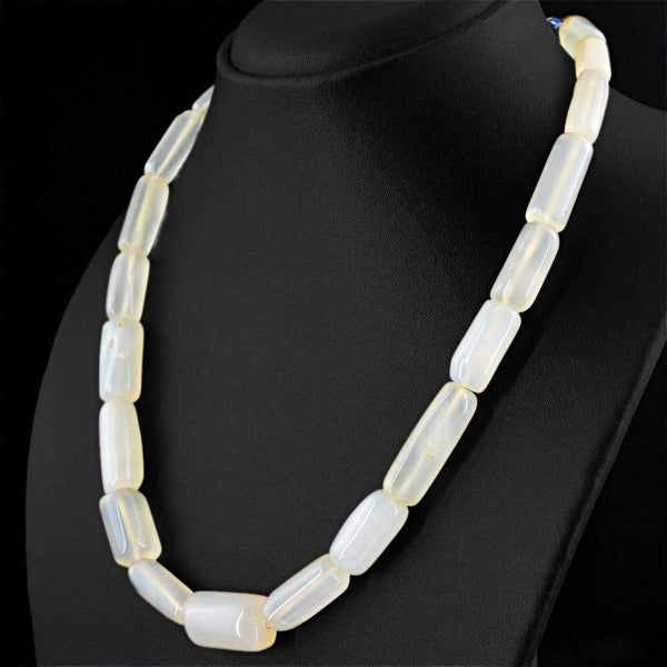 gemsmore:Natural White Onyx Necklace Untreated Hand Made Beads